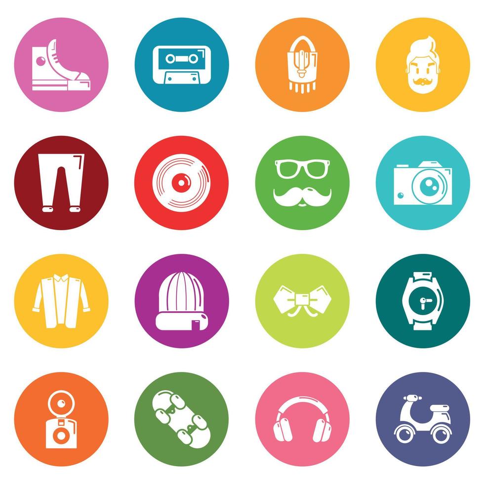 simboli hipster set di icone cerchi colorati vettore