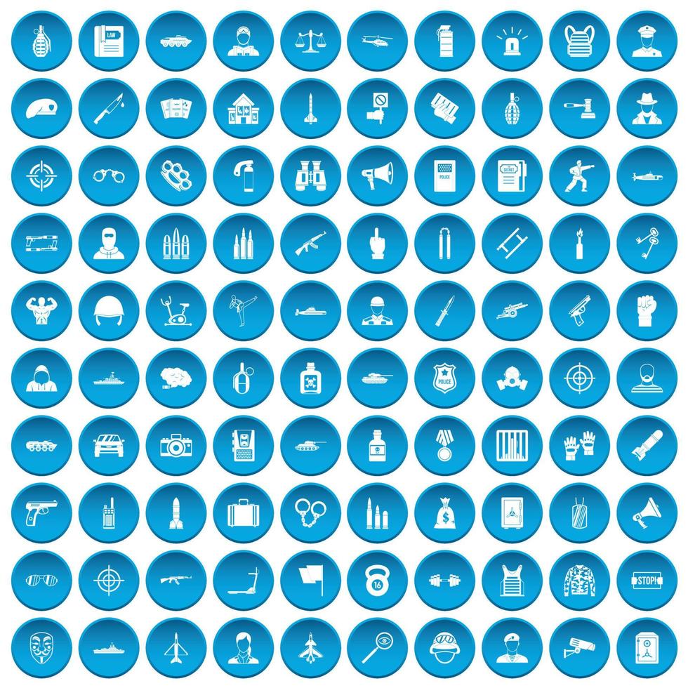 100 icone ufficiali impostate in blu vettore