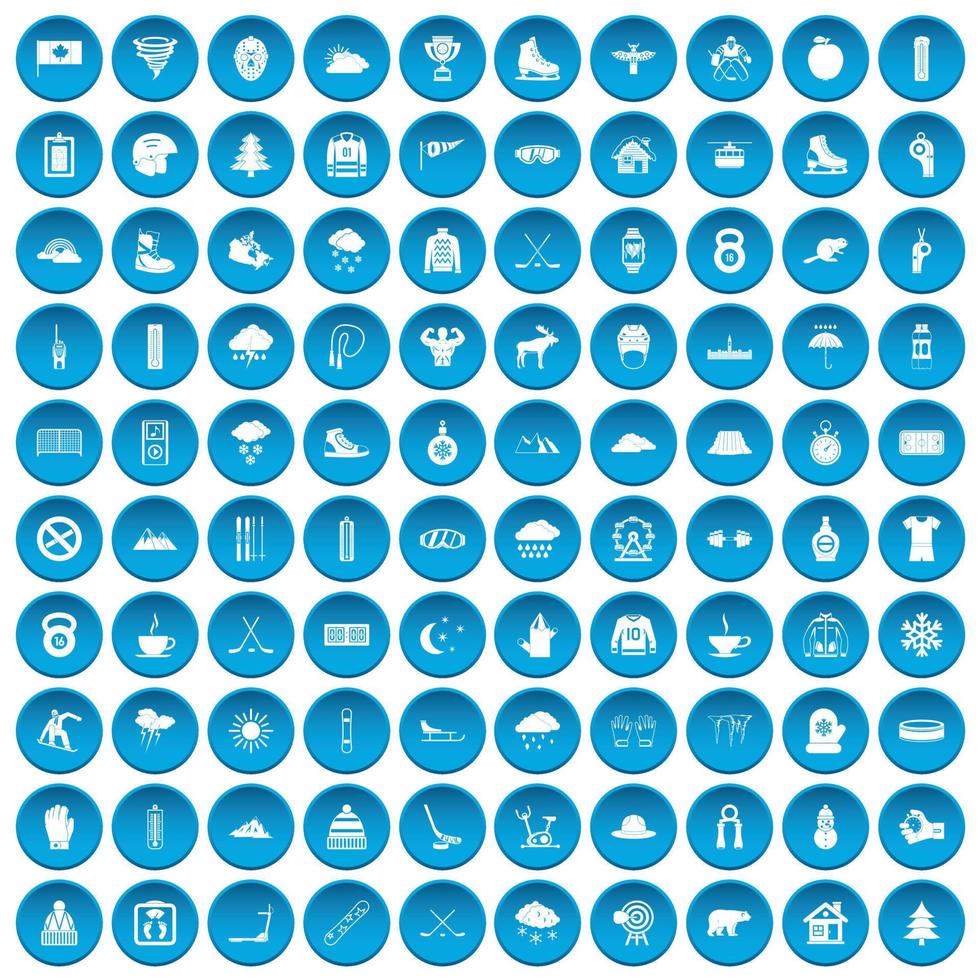 100 icone di sport invernali impostate in blu vettore