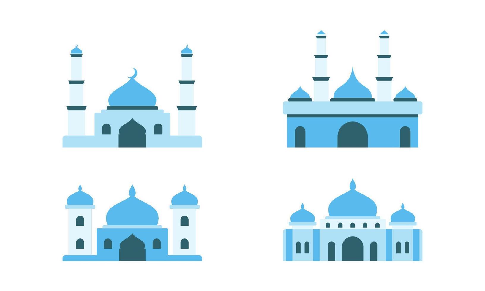 collezione moschea blu per il design del giorno della celebrazione islamica isolato su sfondo bianco vettore
