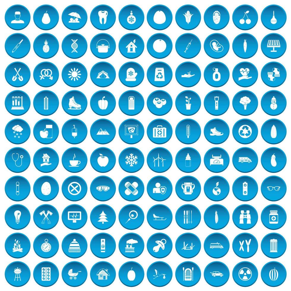 100 icone per la salute dei bambini impostate in blu vettore
