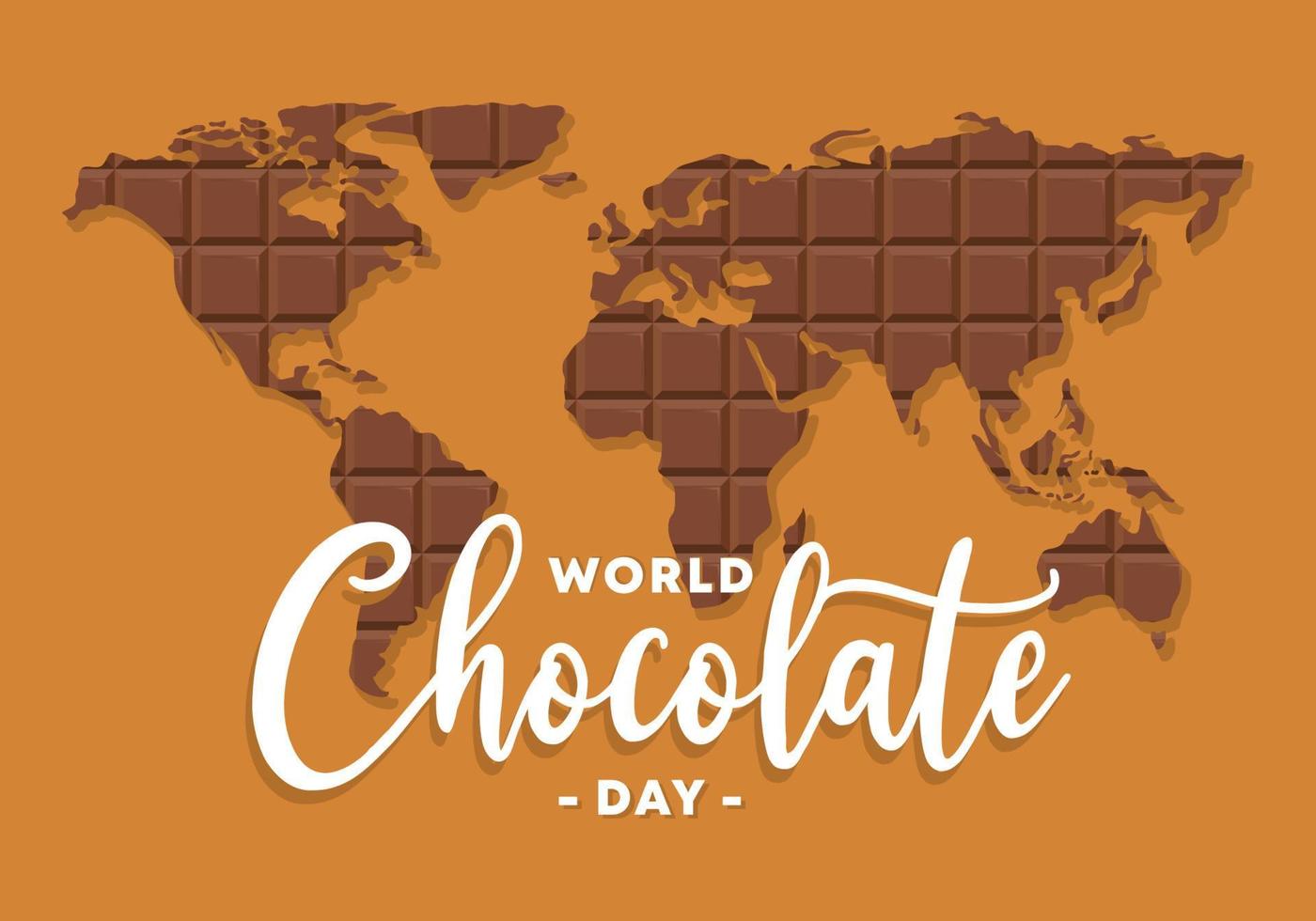 giornata mondiale del cioccolato con mappa del mondo e testo scritto a mano vettore