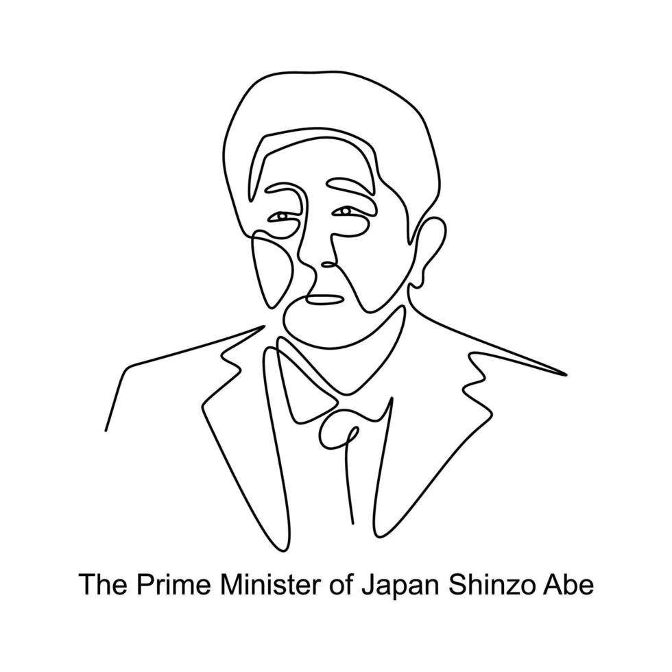 disegno continuo di una linea di shinzo abe il primo ministro del Giappone. vettore