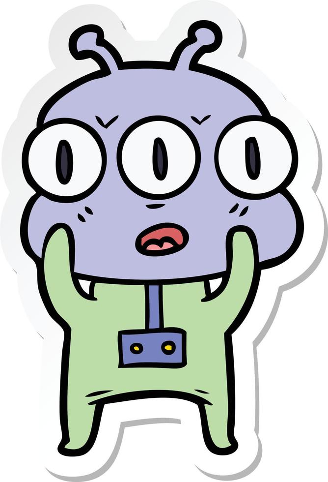 adesivo di un cartone animato con tre occhi alieno vettore