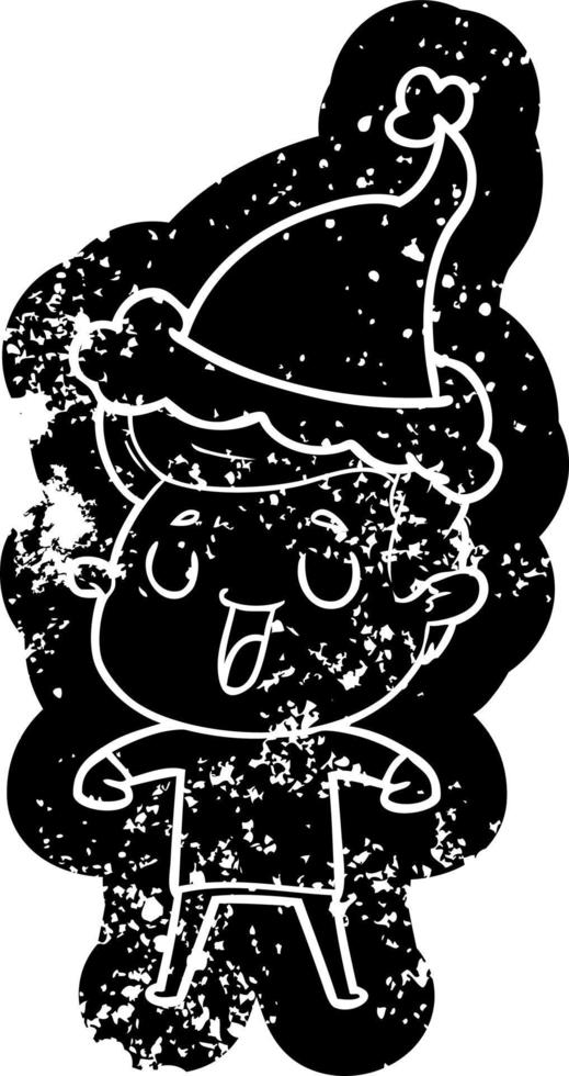 felice cartone animato icona angosciata di un uomo che indossa il cappello di Babbo Natale vettore