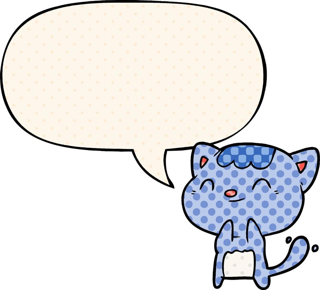 simpatico cartone animato felice piccolo gatto e fumetto in stile fumetto vettore