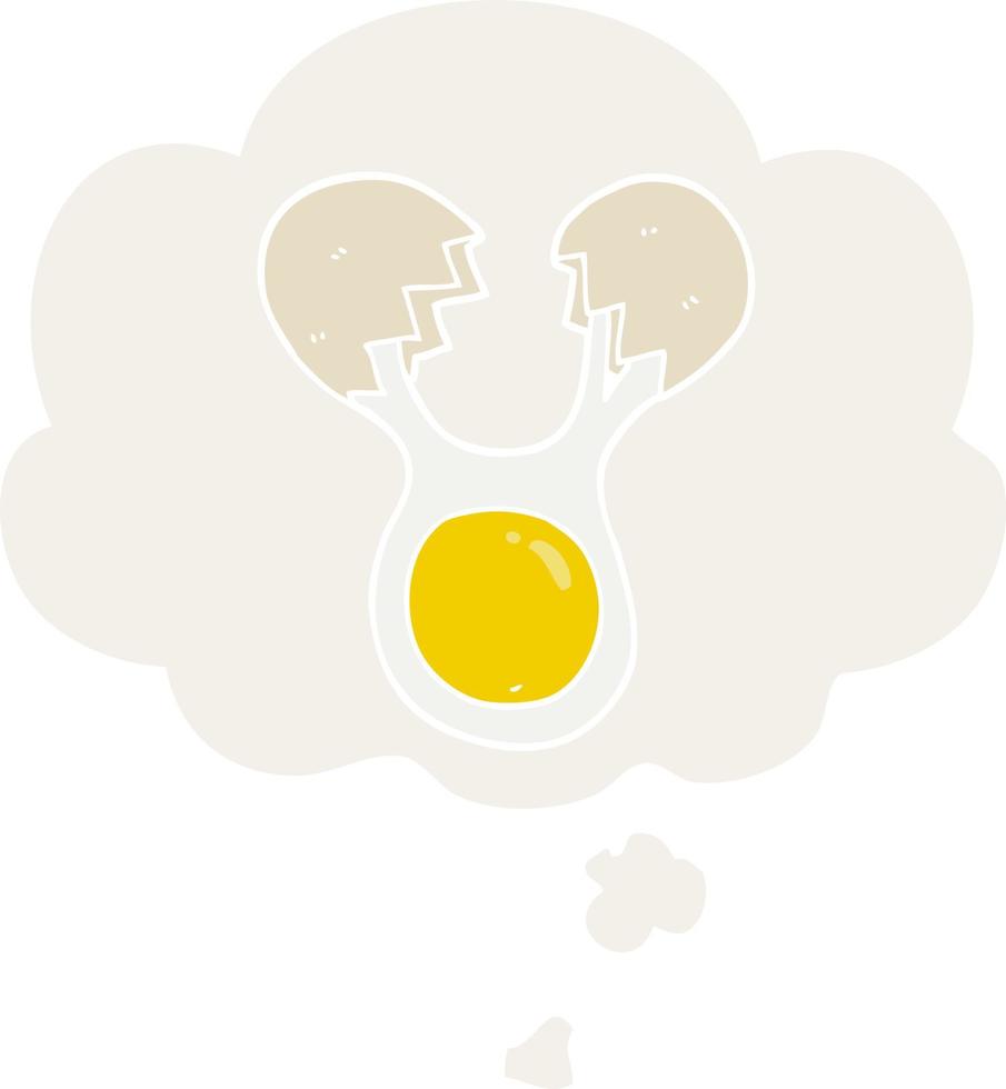 cartone animato incrinato uovo e bolla di pensiero in stile retrò vettore