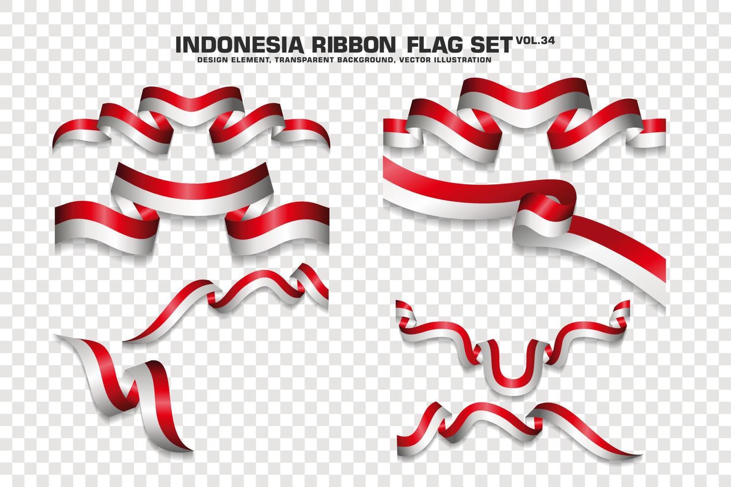 set di bandiere a nastro indonesiano, design dell'elemento, stile 3d. illustrazione vettoriale