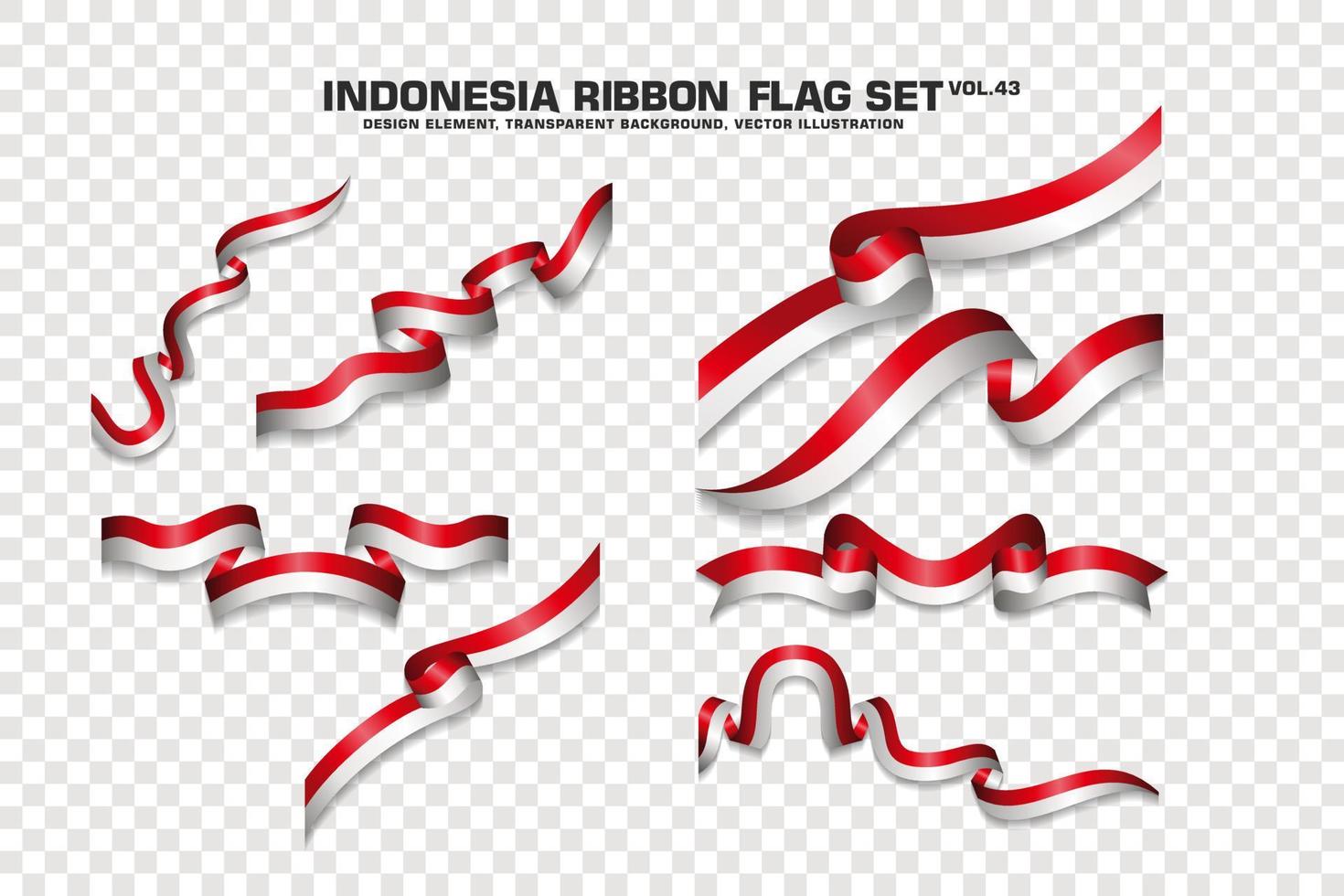 set di bandiere a nastro indonesiano, design dell'elemento, stile 3d. illustrazione vettoriale