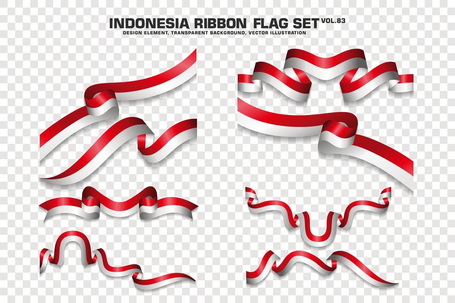 set di bandiere a nastro indonesiano, design dell'elemento, stile 3d. illustrazione vettoriale