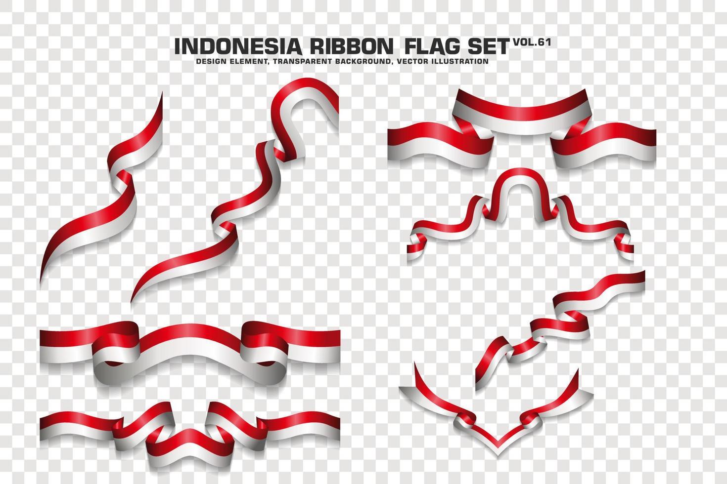 set di bandiere a nastro indonesiano, design dell'elemento, stile 3d. illustrazione vettoriale