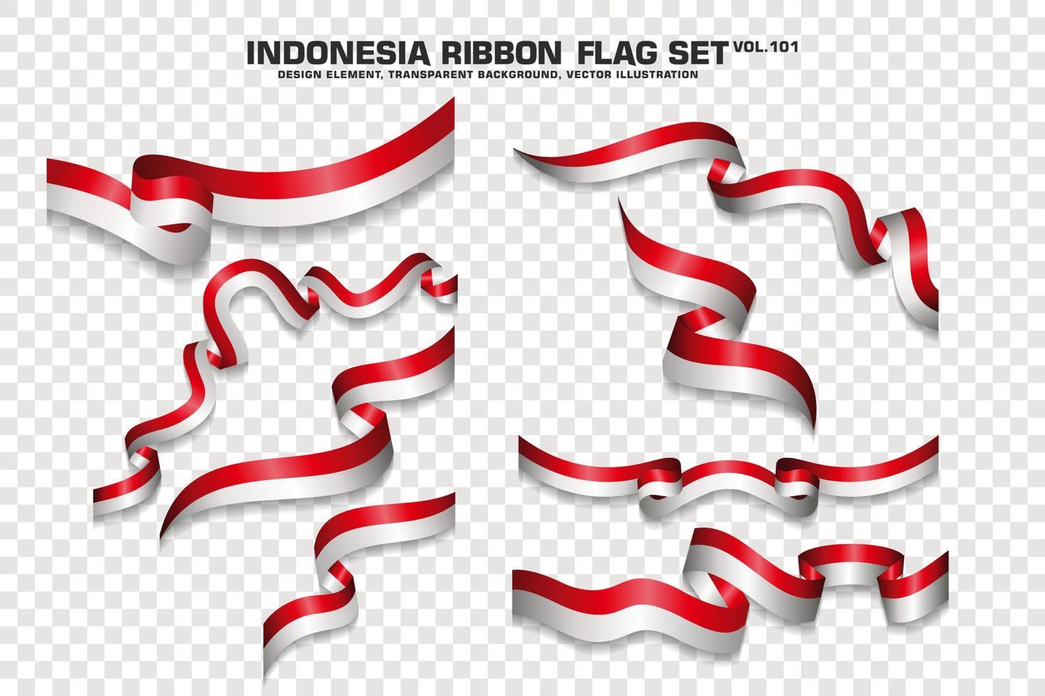 set di bandiere a nastro indonesiano, design dell'elemento, stile 3d. illustrazione vettoriale