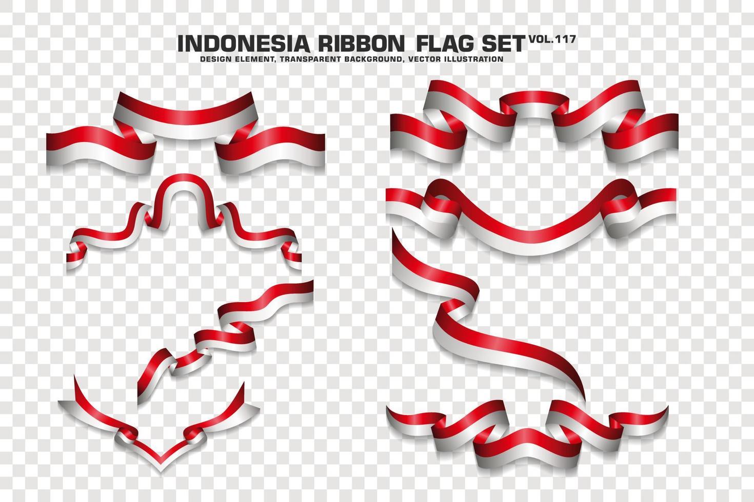 set di bandiere a nastro indonesiano, design dell'elemento, stile 3d. illustrazione vettoriale