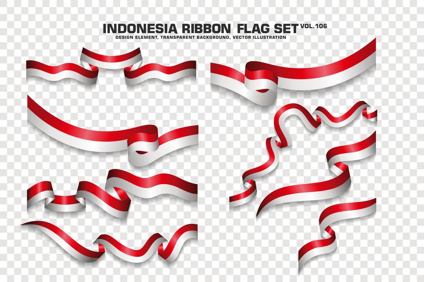 set di bandiere a nastro indonesiano, design dell'elemento, stile 3d. illustrazione vettoriale