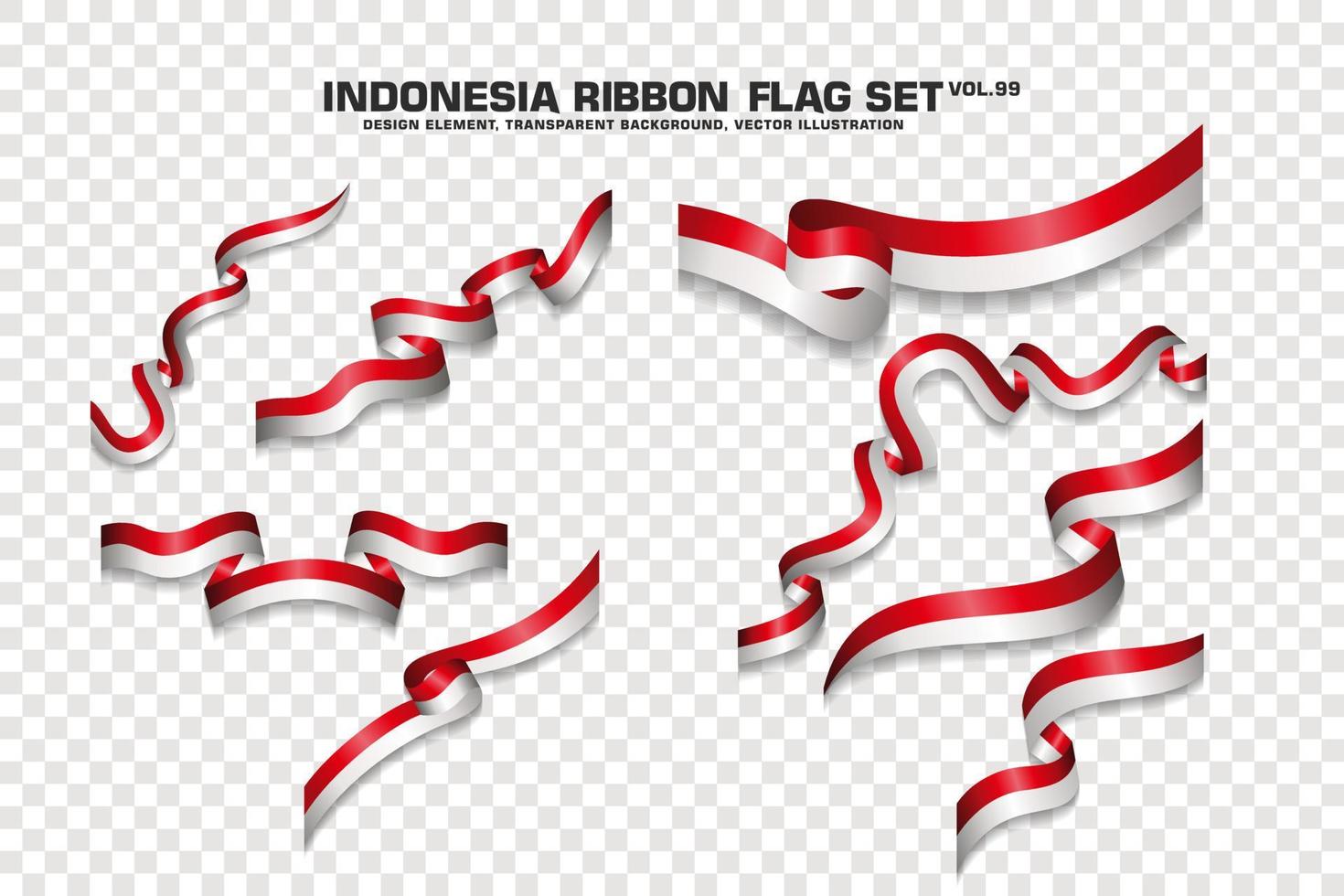 set di bandiere a nastro indonesiano, design dell'elemento, stile 3d. illustrazione vettoriale