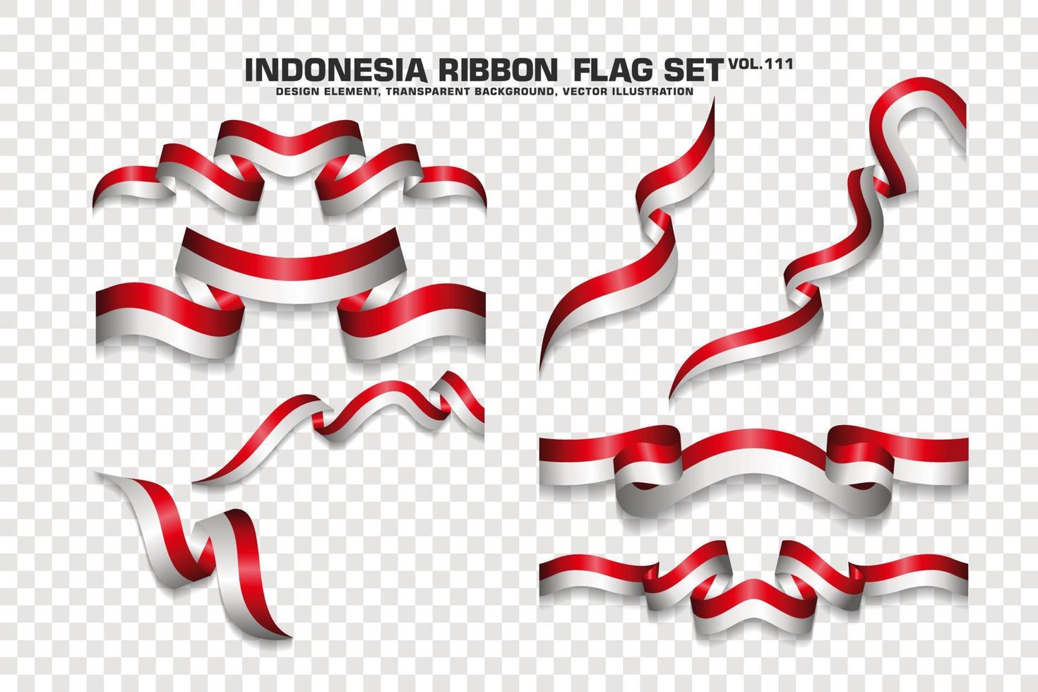 set di bandiere a nastro indonesiano, design dell'elemento, stile 3d. illustrazione vettoriale