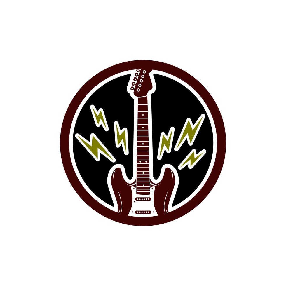 chitarra elettrica con icona elettrica per il disegno vettoriale del logo del chitarrista del concerto della rockstar band