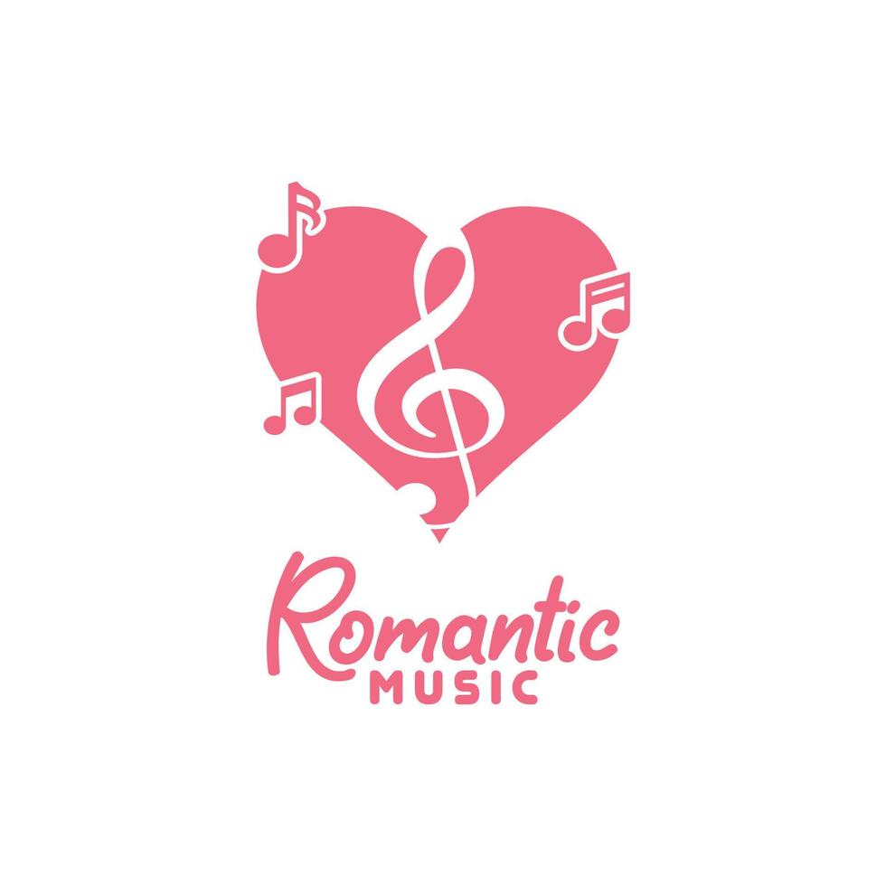 amore cuori e toni per l'ispirazione romantica del design del logo dello strumento musicale vettore