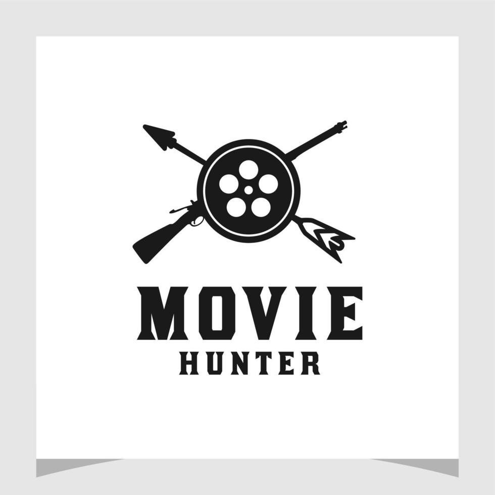 bobina di film con freccia e pistola per il design del logo di produzione di film sulla fauna selvatica vettore