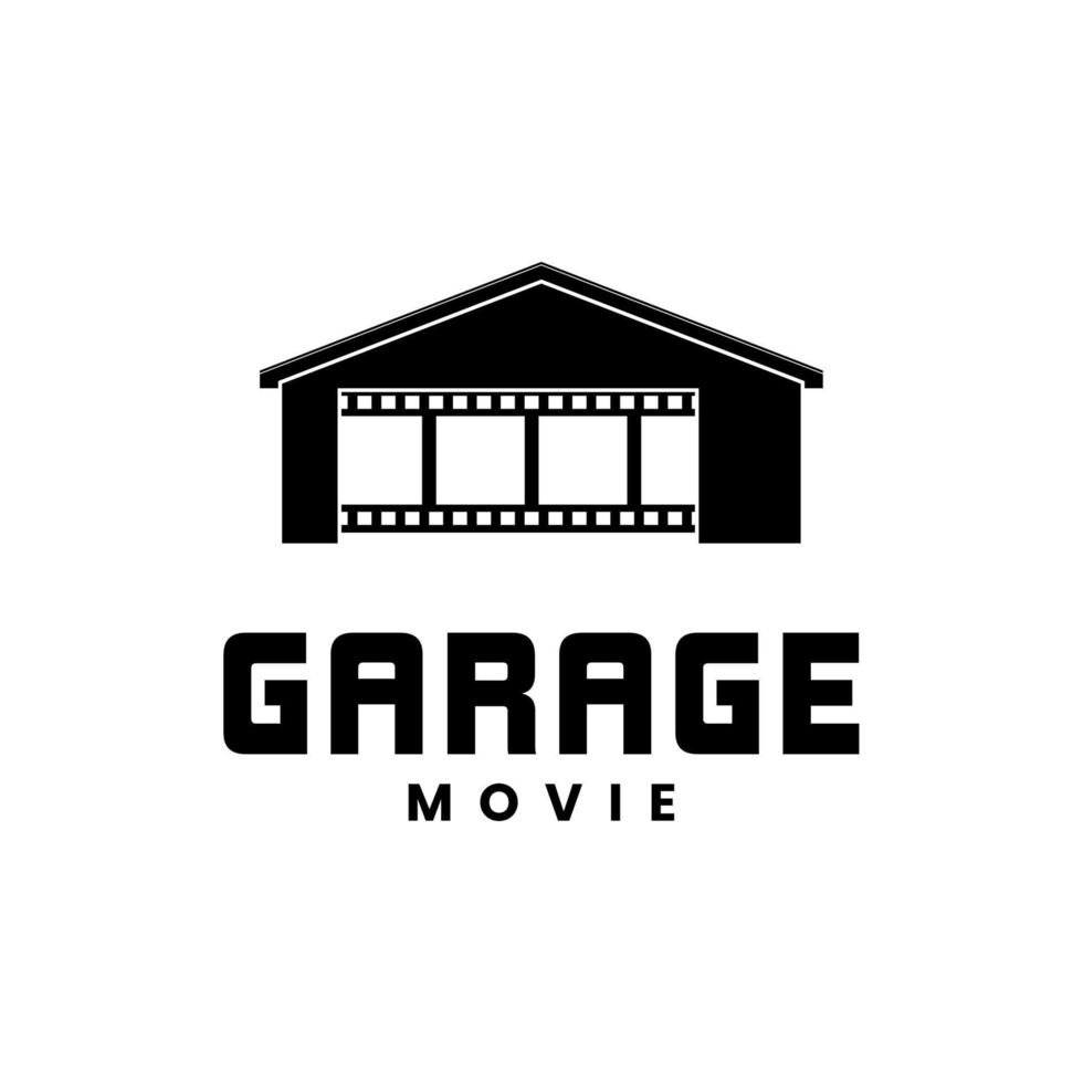 garage di casa e strisce di film per il design del logo della produzione cinematografica vettore