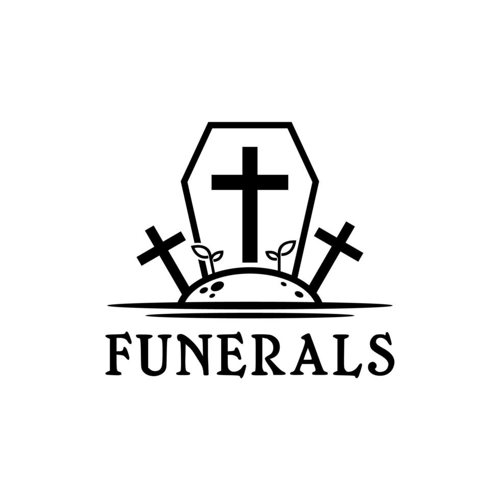 logo del cimitero funebre con ispirazione per il design di croce e bara vettore