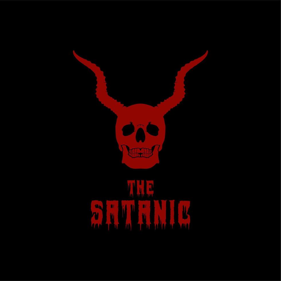 teschio cornuto per l'ispirazione del design del logo satanico del diavolo del demone vettore