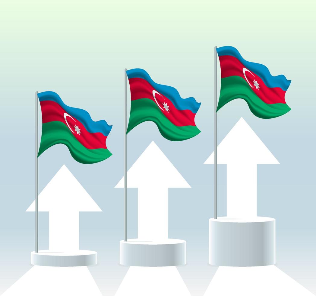 bandiera azerbaigiana. il valore del paese è in aumento. sventolando il pennone in moderni colori pastello. disegno della bandiera, ombreggiatura per una facile modifica. vettore
