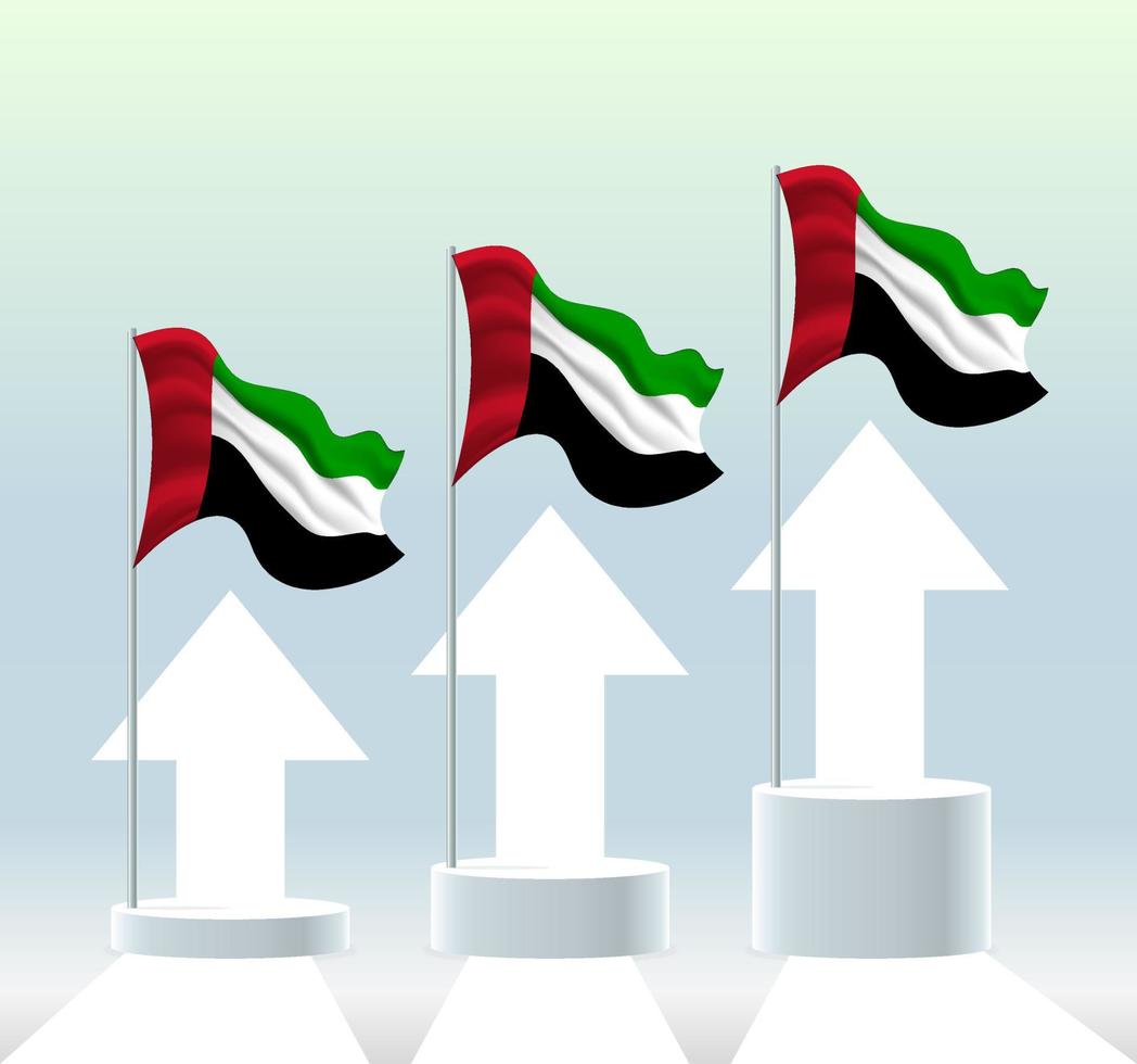 bandiera degli emirati arabi uniti. il paese è in rialzo. sventolando il pennone in moderni colori pastello. disegno della bandiera, ombreggiatura per una facile modifica. disegno del modello di banner. vettore