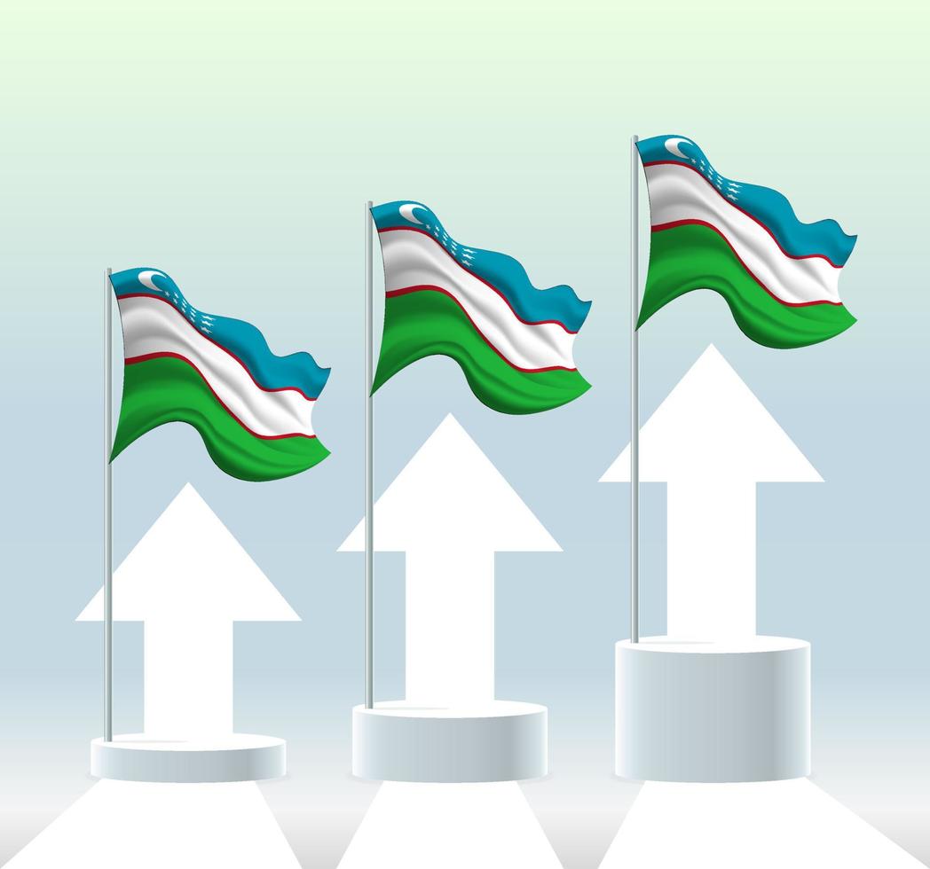 bandiera dell'Uzbekistan. il paese è in rialzo. sventolando il pennone in moderni colori pastello. disegno della bandiera, ombreggiatura per una facile modifica. disegno del modello di banner. vettore