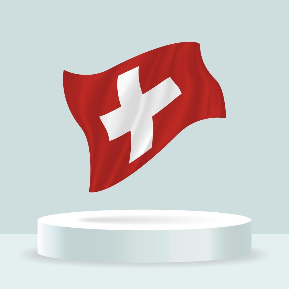 bandiera svizzera. Rendering 3d della bandiera esposta sul cavalletto. sventola bandiera in moderni colori pastello. disegno di bandiera, ombreggiatura e colore su livelli separati, ordinatamente in gruppi per una facile modifica. vettore