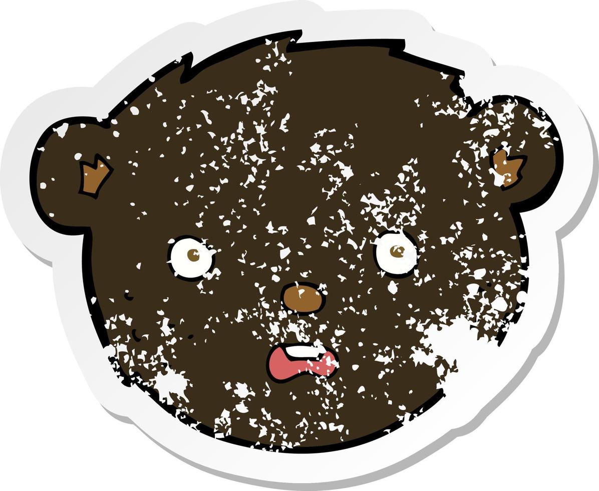 adesivo retrò in difficoltà di una faccia di orso nero cartone animato vettore