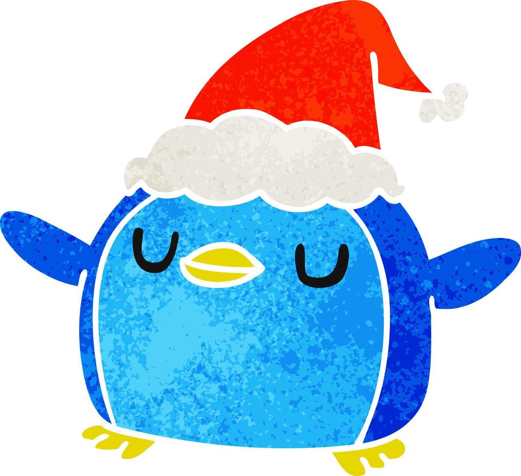 cartone animato retrò di natale del pinguino kawaii vettore