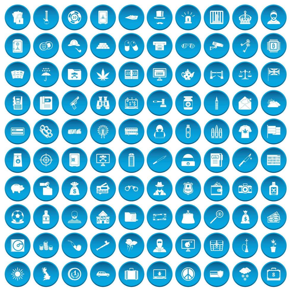 100 icone della polizia impostate in blu vettore