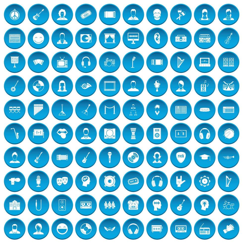 100 icone del pubblico impostate in blu vettore