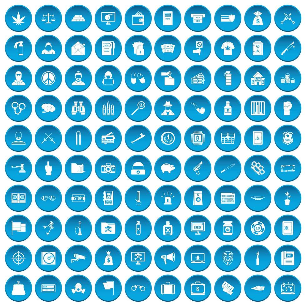 100 icone di reato penale blu vettore