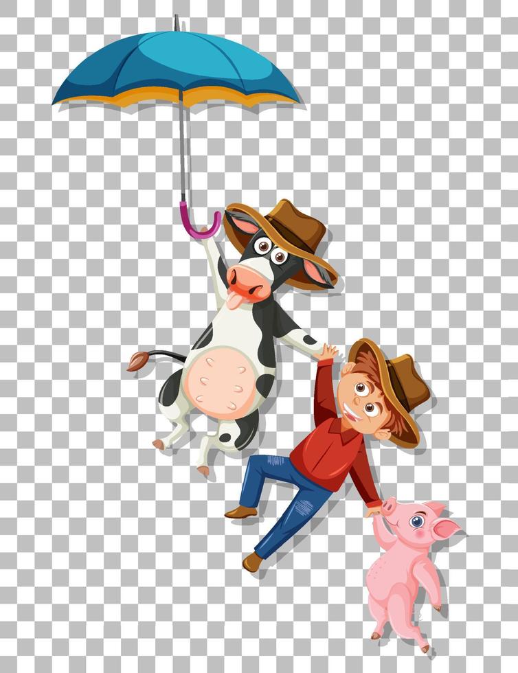 personaggio dei cartoni animati di animali da fattoria sullo sfondo della griglia vettore