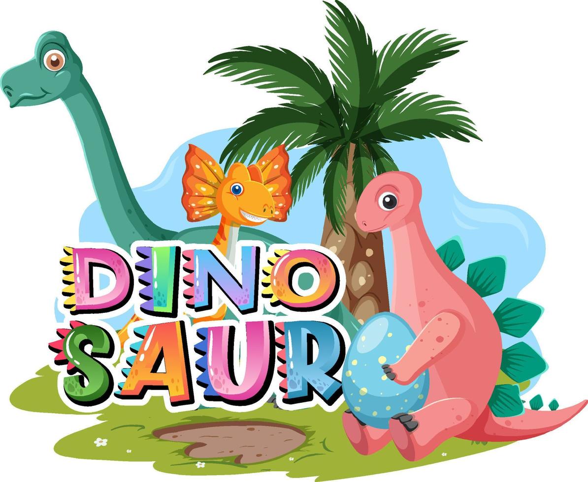 logo della parola dinosauro con vari dinosauri vettore