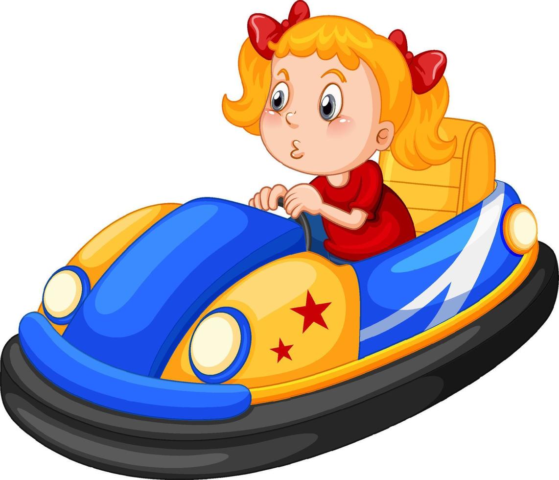bambina alla guida di autoscontri nel design dei cartoni animati vettore