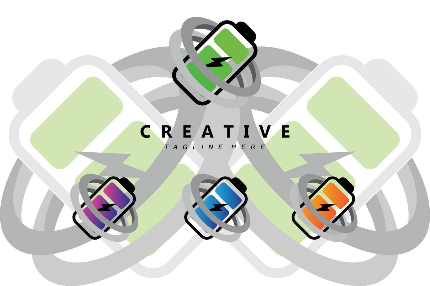 logo batteria set design bundle, illustrazione di carica, icona vettore marchio prodotto