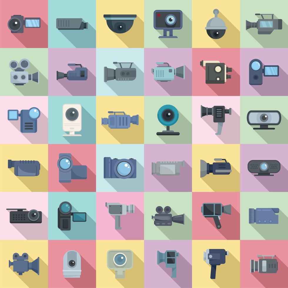 videocamera set di icone, stile piatto vettore
