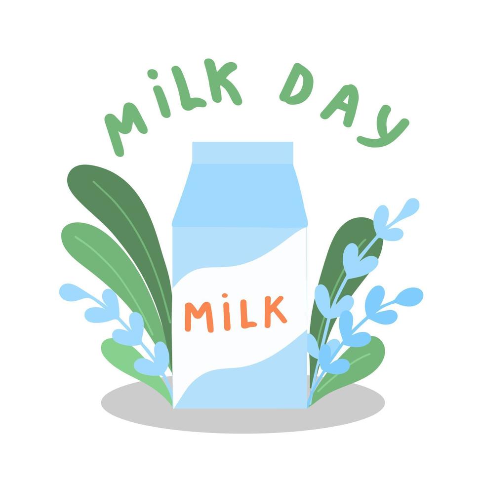 un cartone di latte. latticini. giornata lattiero-casearia. illustrazione vettoriale piatta. disegno dell'illustrazione. vettore