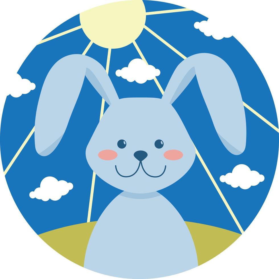 simpatico coniglio sullo sfondo della natura. simbolo del nuovo anno. ciao cartolina di primavera. illustrazione vettoriale cartone animato piatto.