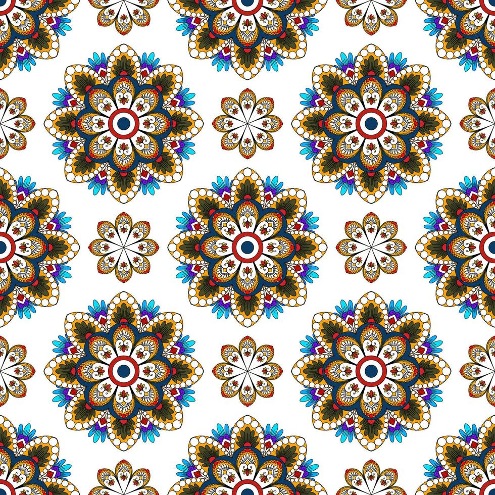 mandala astratto geometrico etnico modello senza cuciture design. tappeto in tessuto azteco mandala decorazioni tessili carta da parati. tribale boho nativo mandala turchia ricamo tradizionale sfondo vettoriale. vettore