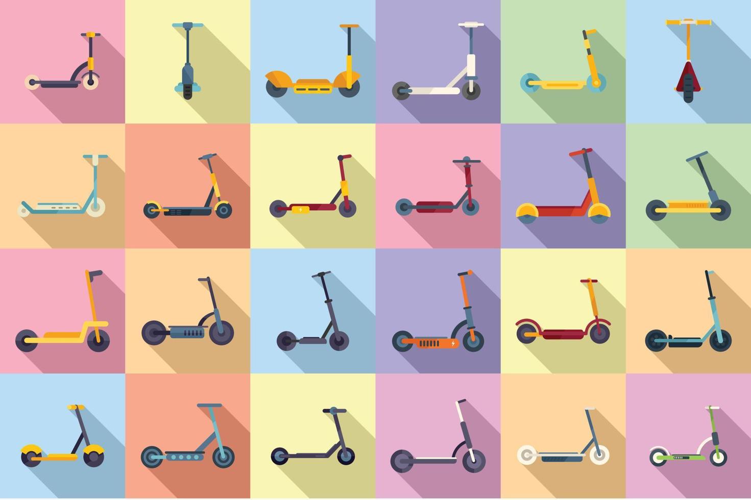 icone scooter elettrico impostare vettore piatto. bici da città