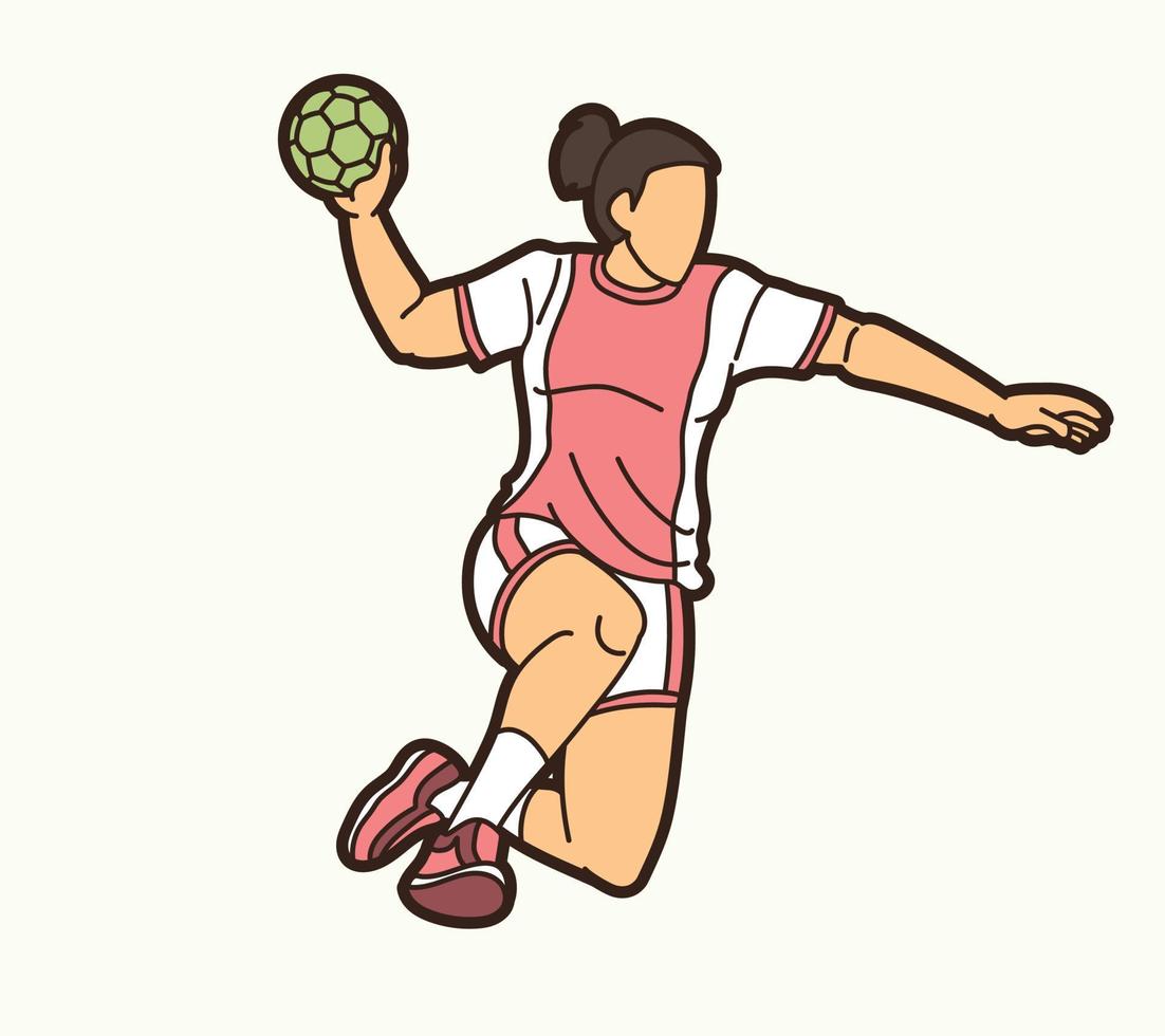 azione del giocatore femminile di sport di pallamano vettore