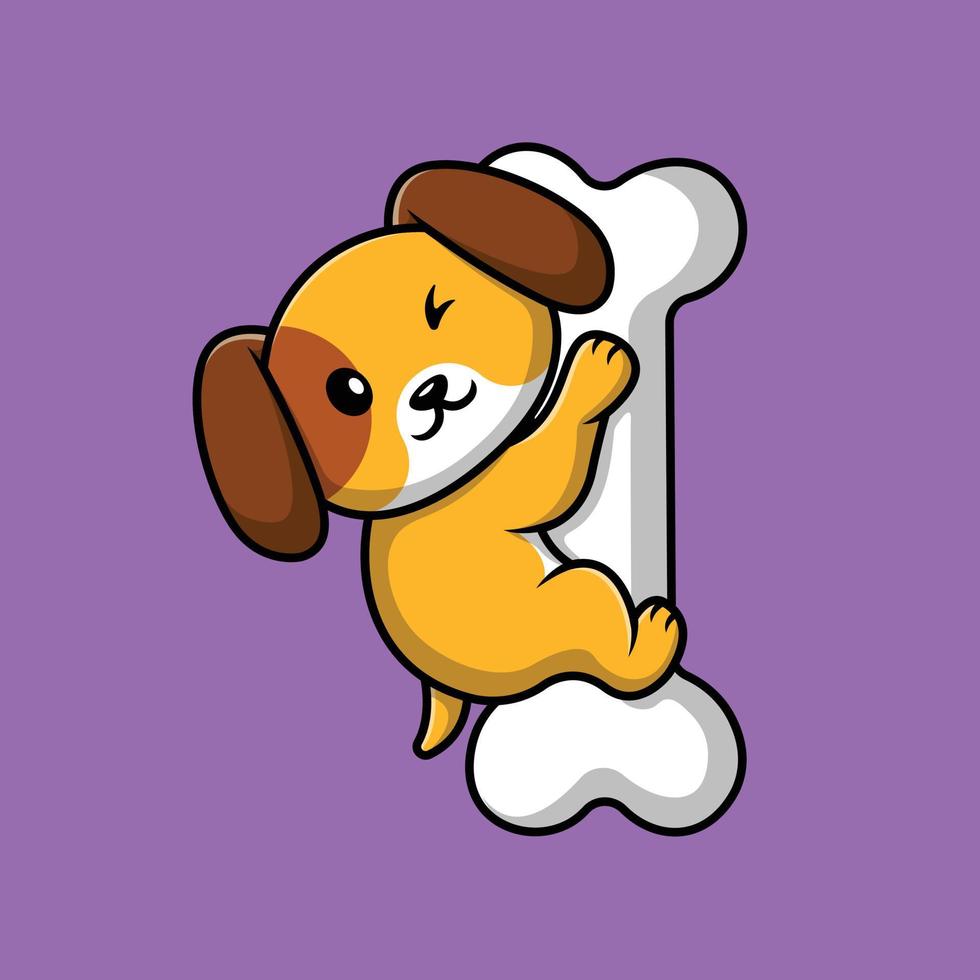carino cane appeso su osso cartone animato icona vettore illustrazione. icona animale concetto isolato vettore premium.