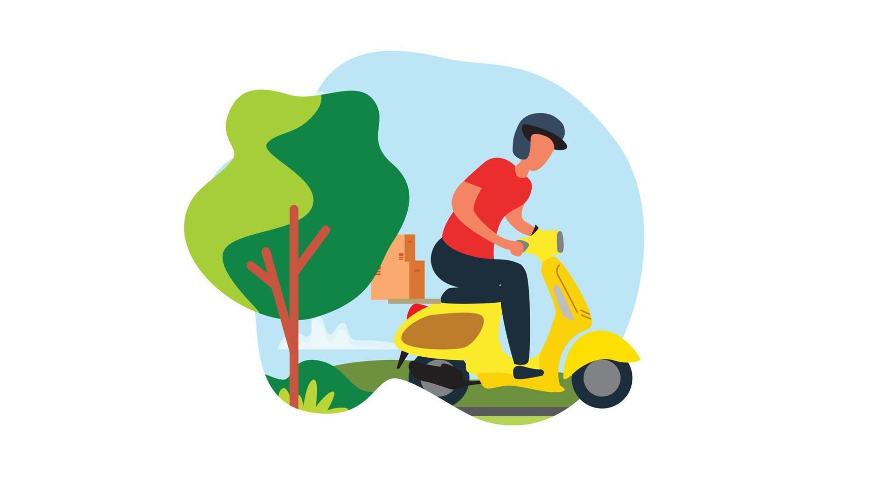 illustrazione dell'ordine di consegna dello scooter del negozio e del telefono piatto vettore