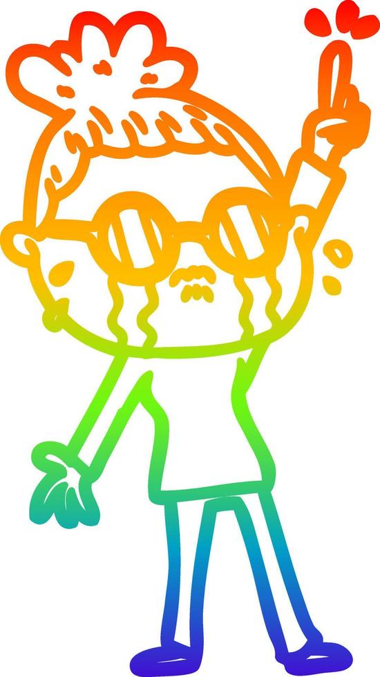 arcobaleno gradiente linea disegno cartone animato donna che piange con gli occhiali vettore