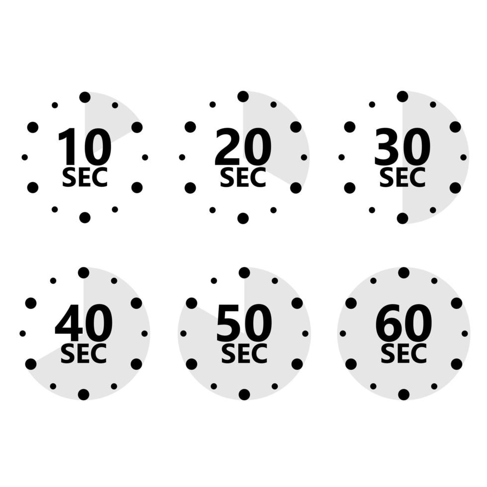 set di icone del timer, timer da 10 a 60 minuti, illustrazione vettoriale. vettore