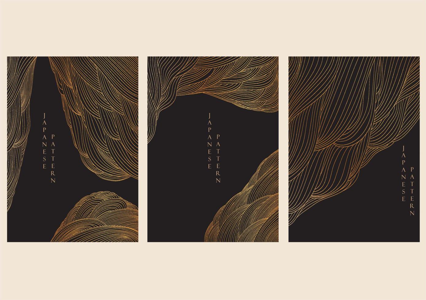 sfondo astratto paesaggio vettore modello onda giapponese. elementi della linea d'oro in stile cinese. illustrazione del modello di foresta di montagna.